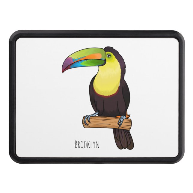 Keel-billed toucan bird cartoon illustration  hitch cover (Front)
