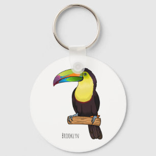 Keel-billed toucan bird cartoon illustration keychain
