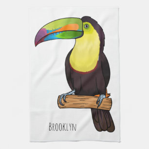 Keel-billed toucan bird cartoon illustration kitchen towel