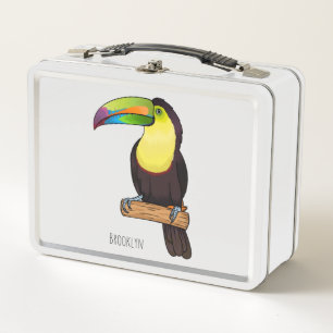 Keel-billed toucan bird cartoon illustration metal lunch box