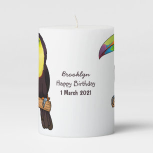 Keel-billed toucan bird cartoon illustration pillar candle