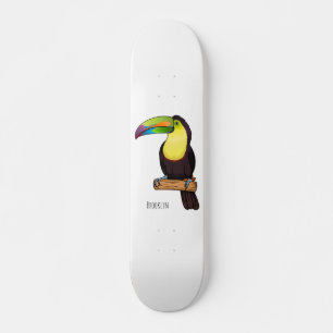 Keel-billed toucan bird cartoon illustration skateboard