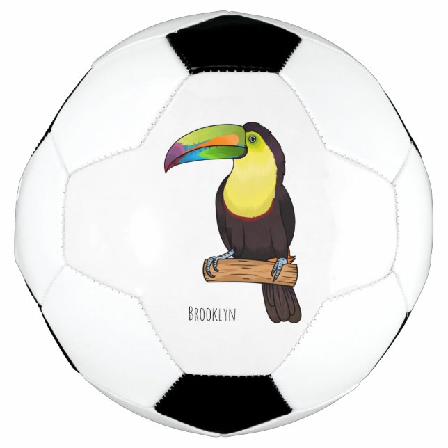 Keel-billed toucan bird cartoon illustration  soccer ball (Front)