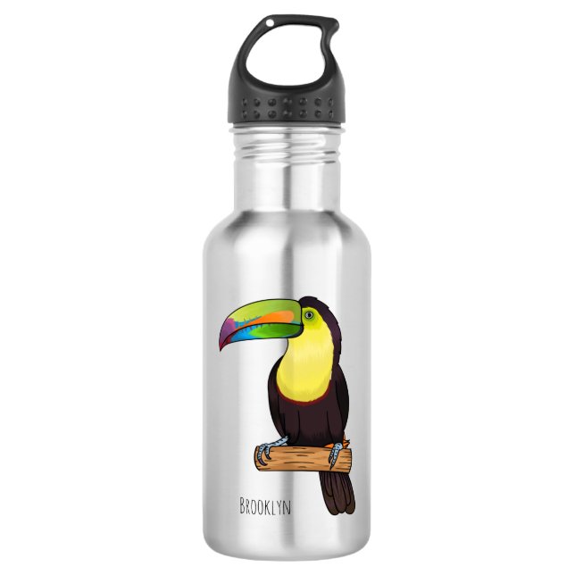 Keel-billed toucan bird cartoon illustration  stainless steel water bottle (Front)