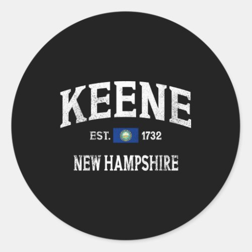 Keene New Hampshire Nh Flag Athletic Throwback Classic Round Sticker
