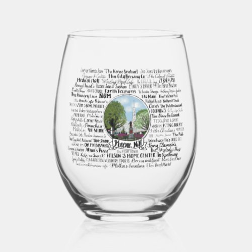 Keene NH _ Now  Then Stemless Wine Glass