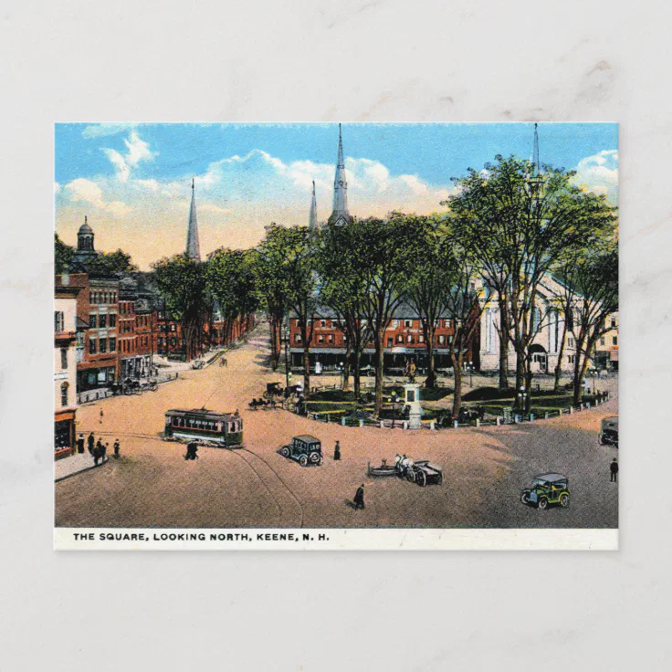 KEENE NH Town Square View, 1922 Vintage Postcard