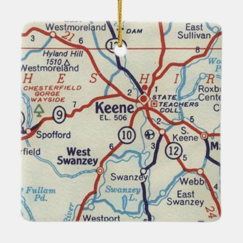 Keene NH Vintage Map Ceramic Ornament