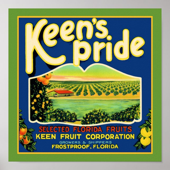Keen's Pride  Frostproof Florida Label Poster (Front)