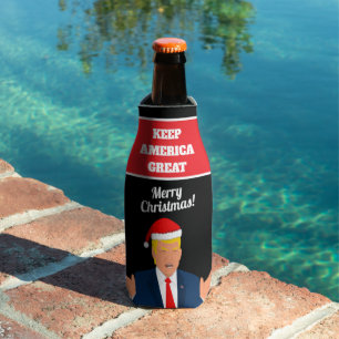 Keep America Great Christmas Santa Trump cartoon Bottle Cooler