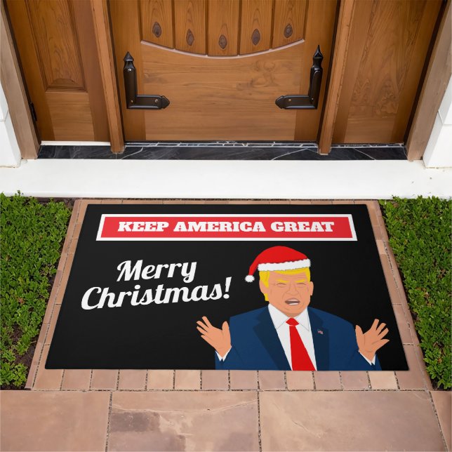 Keep America Great Christmas Santa Trump cartoon Doormat (Outdoor)
