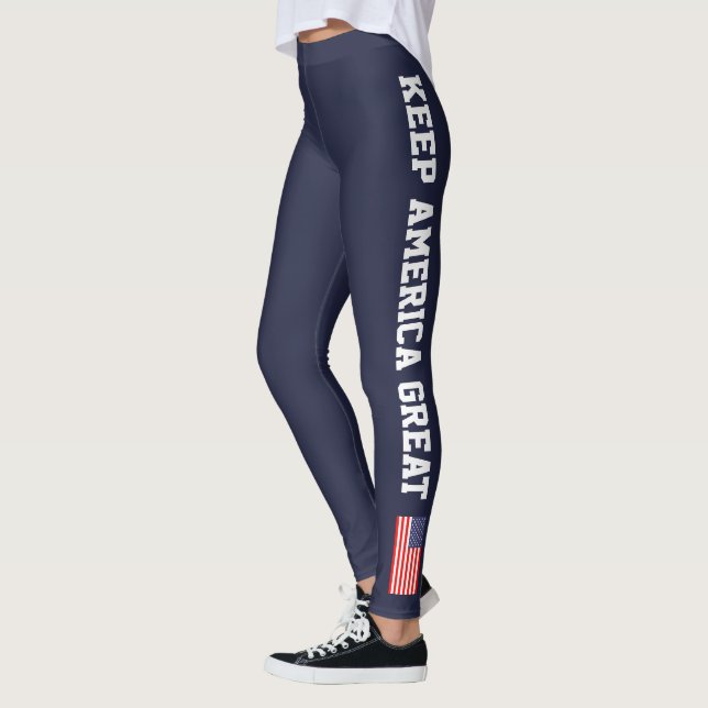 KEEP AMERICA GREAT Patriotic American flag Trump Leggings (Left)