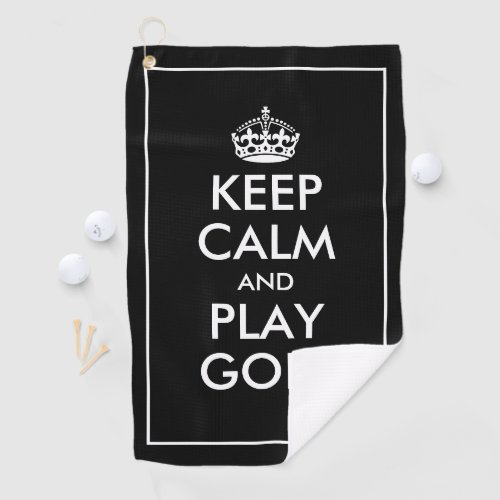 Keep and calm and play golf funny black towel