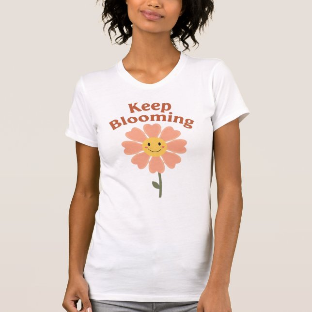 "Keep Blooming" Retro Smiling Flower T-Shirt (Front)