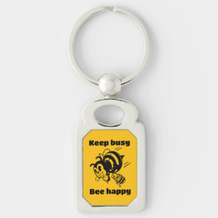 Keep Busy Be Happy Busy Bee Motivational Cartoon Keychain