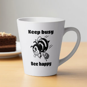 Keep Busy Be Happy Busy Bee Motivational Cartoon Latte Mug