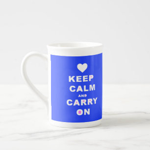 KEEP CALM AN CARRY ON Blue Bone China Mug