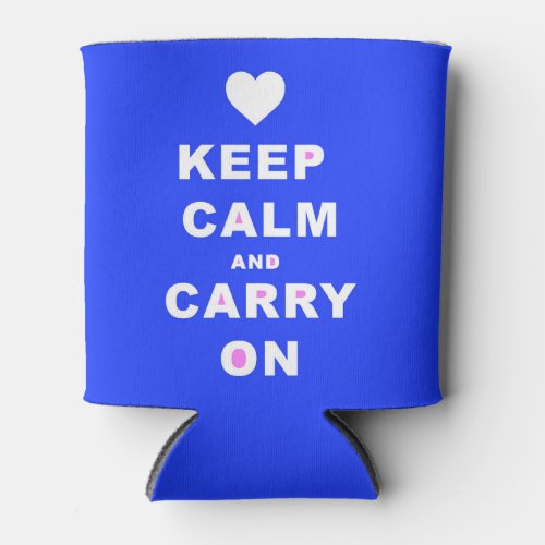 KEEP CALM AN CARRY ON Blue Can Cooler