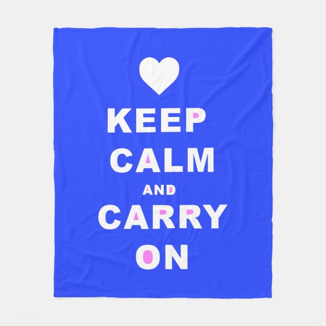 KEEP CALM AN CARRY ON Blue Fleece Blanket (Front)