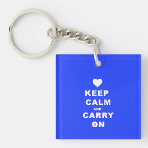 KEEP CALM AN CARRY ON Blue Keychain