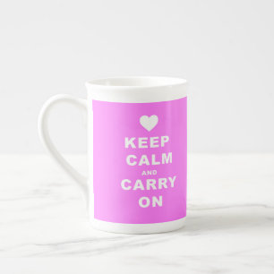 KEEP CALM AN CARRY ON Pink Bone China Mug