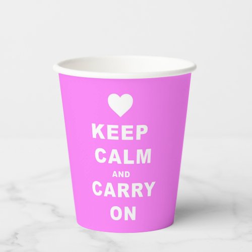 KEEP CALM AN CARRY ON Pink Paper Cups