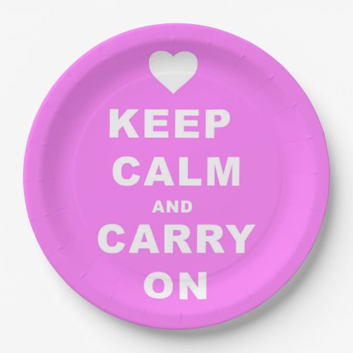 KEEP CALM AN CARRY ON Pink Paper Plates