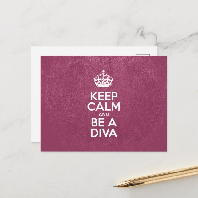 Keep Calm and Be a Diva, Pink Leather, Typography Postcard (Front/Back In Situ)