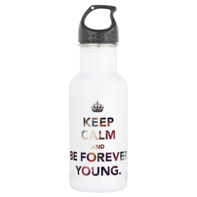 "Keep Calm And Be Forever Young" Unicorn Travel Water Bottle (Front)