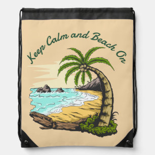Keep Calm and Beach On Drawstring Bag