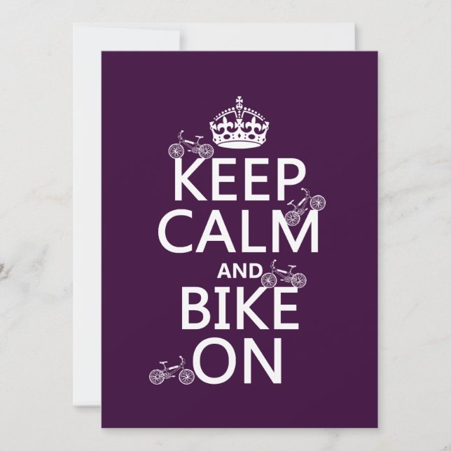Keep Calm and Bike On (customizable color) Invitation (Front)