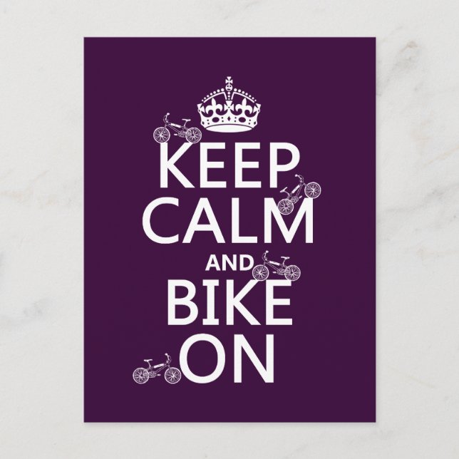 Keep Calm and Bike On (customizable color) Postcard (Front)