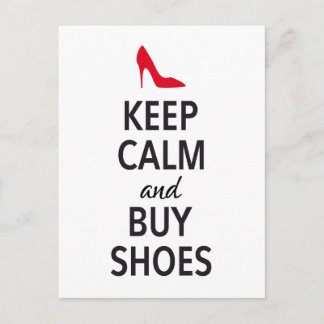 Keep calm and buy shoes, word art postcard