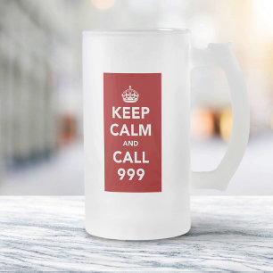 Keep Calm and Call 999 - UK Emergency Number Frosted Glass Beer Mug