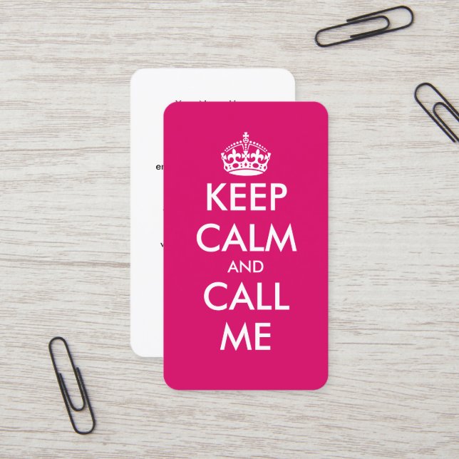 Keep Calm and call me pink business card template (Front/Back In Situ)