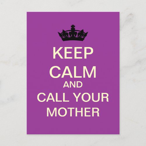 KEEP CALM And Call Your Mother Postcard Lavender