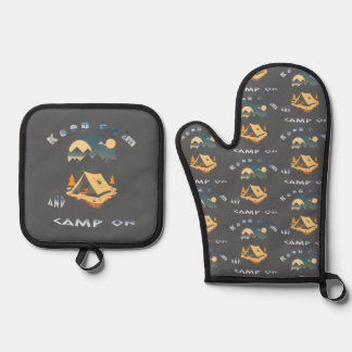 Keep calm and camp on adventure camp oven mitt & pot holder set