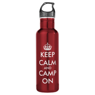 Keep calm and camp on   Customizable big red 24 oz Water Bottle