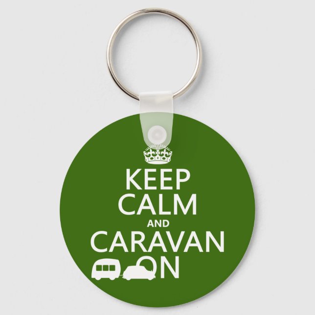 Keep Calm and Caravan On (customizable colors) Keychain (Front)