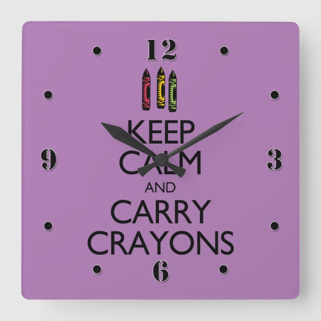 Keep Calm and Carry Crayons Square Wall Clock (Front)