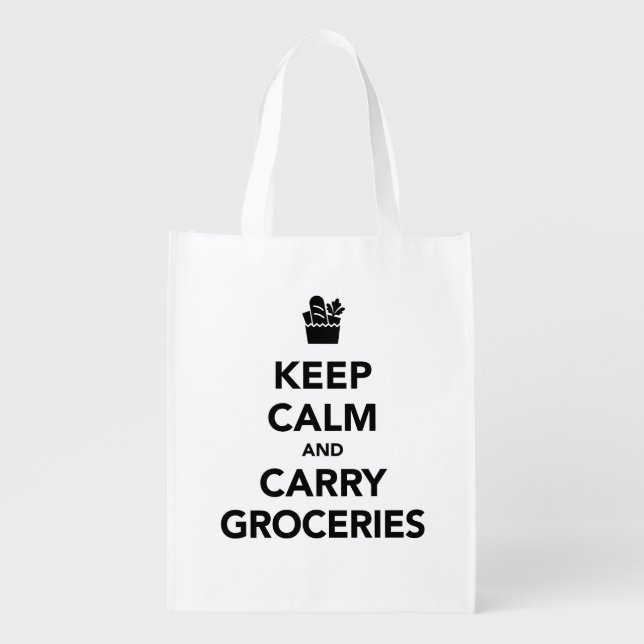 KEEP CALM AND CARRY GROCERIES V2  Black & White Grocery Bag (Front)