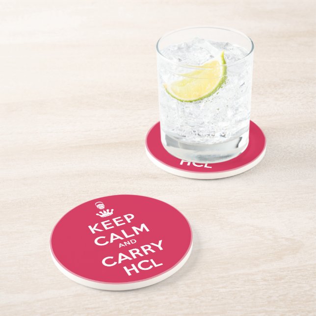 Keep Calm and Carry HCl Sandstone Coaster (Side)