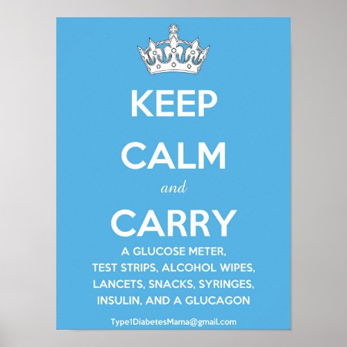 Keep Calm and CarryList of Diabetes Supplies Poster