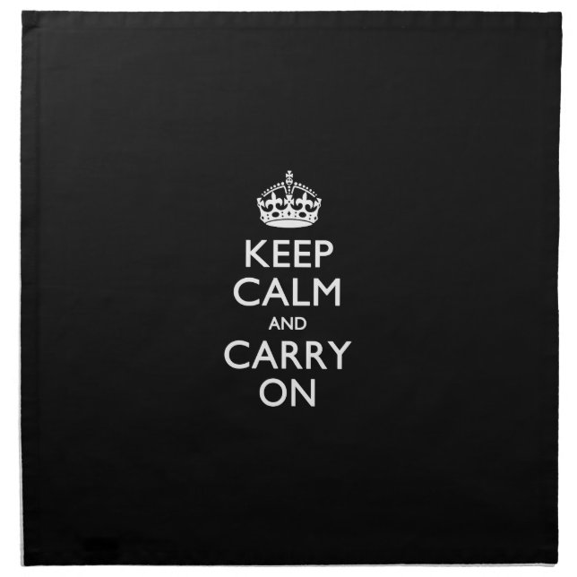Keep Calm And Carry On Black Cloth Napkin (Front)