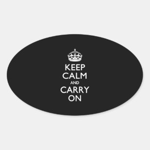 Keep Calm And Carry On Black Oval Sticker
