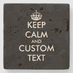 Keep calm and carry on black travertine coaster
