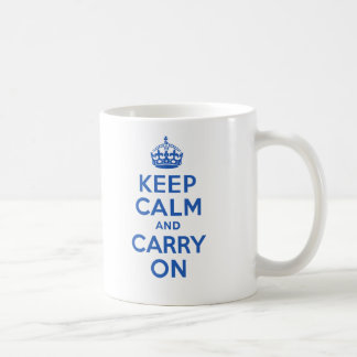 Keep Calm And Carry On Blue Coffee Mug