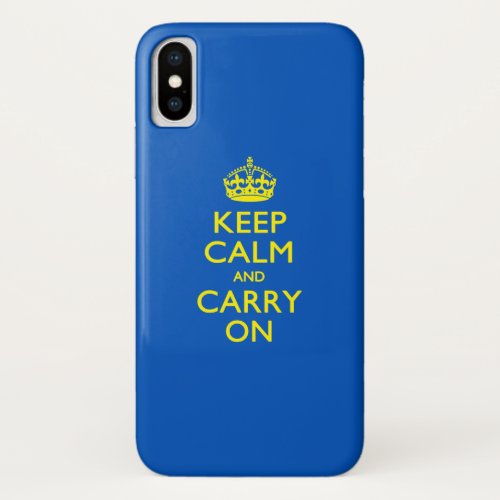 KEEP CALM AND CARRY ON Blue Decor iPhone XS Case