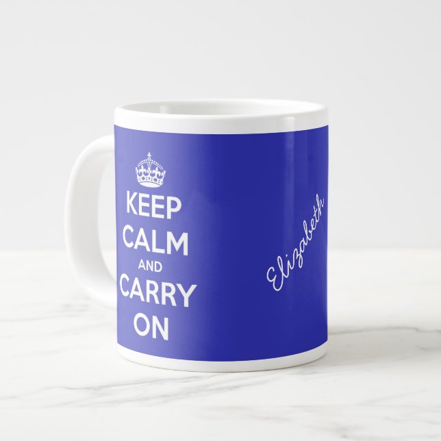 Keep Calm and Carry On Blue Jumbo Mug (Front Left)