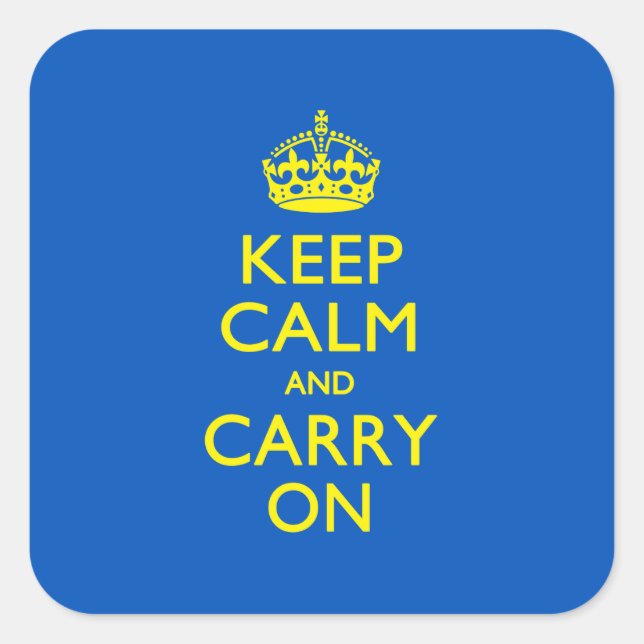 KEEP CALM AND CARRY ON Blue Square Sticker (Front)